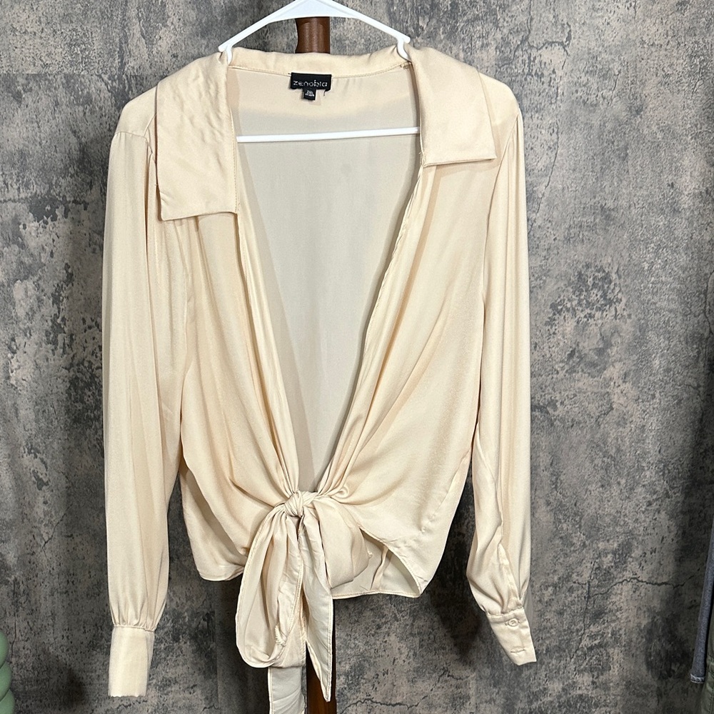 Zara Beige Tie-Front Blouse